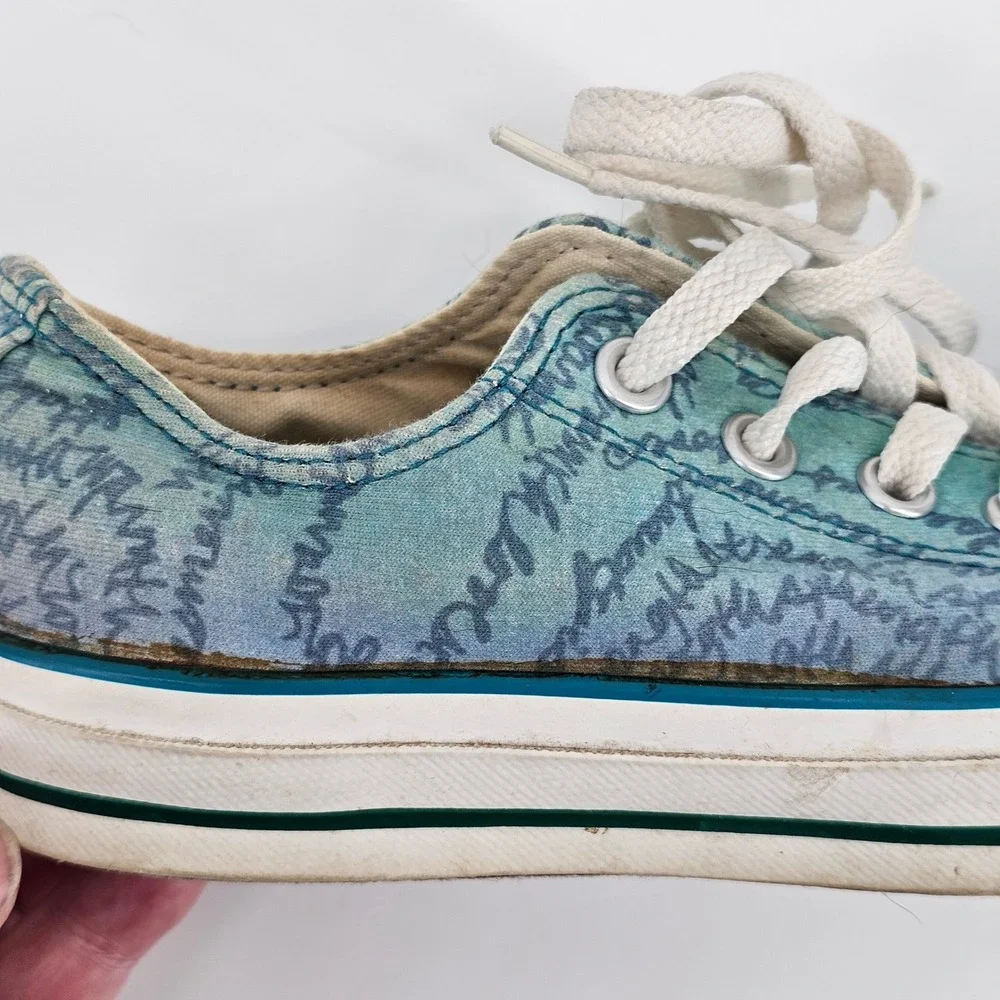 Converse Chuck Taylor All Star Womens 7 Teal Blue Script Print Low Top Sneakers - Picture 12 of 14